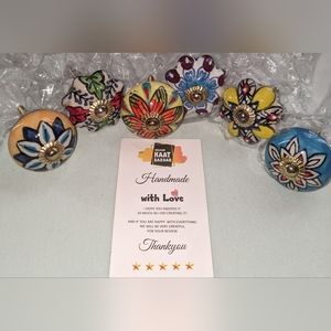 Vintage hand painted Indian style solid  porcelain knobs from an antique vanity.